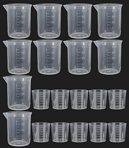 Messbecher Kunststoff,20 Stück Transparent Messbecher Set Measuring Cups Waschpulver Dosierer Labs Becher mit Skala,für Mischen Farbe labor Epoxidharz Kochen Malerei Zubehör(30ml and 100ml) von Lahviuu