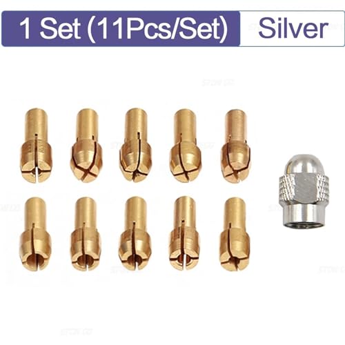 10-teiliger Mikro-Spannzangen-Bohrfutteradapter, 0,5 Mm - 3,2 Mm Spannfutterbereich, Messing, For Elektrische Drehwerkzeuge(11Pcs(Silver)) von LaiYN