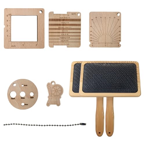 Laikoutd Holzstricklehre, Strickgarn-Lineal, Holzstrick-Lineal, Werkzeug, Wolle, Carder, Nähanhänger-Set für Strickprojekte von Laikoutd