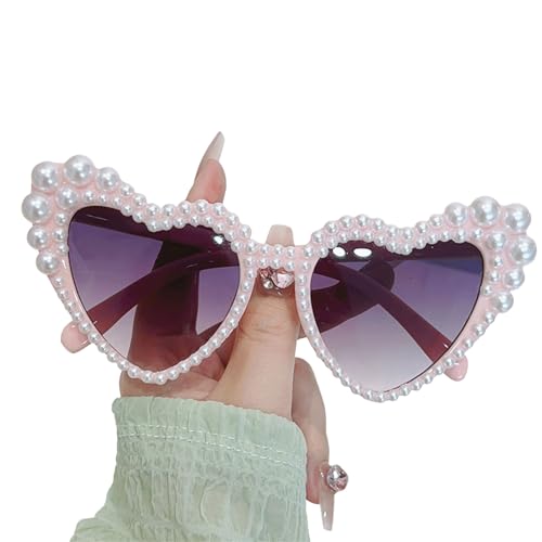 Laikoutd Künstliche Perlen-Sonnenbrille für Damen, Herz, UV400, einzigartige Brillen für Valentinstag, Party von Laikoutd