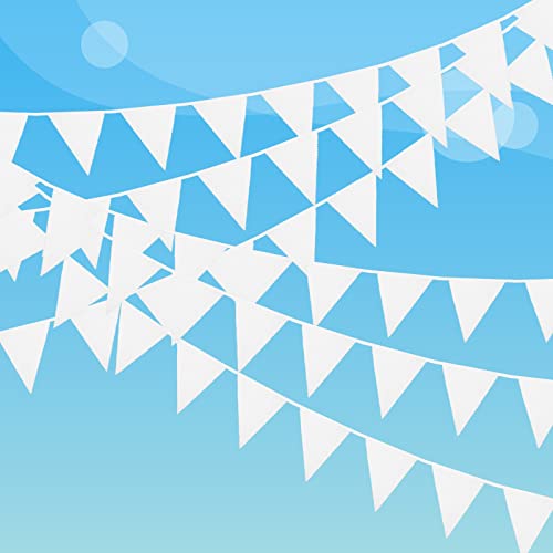 Laipuke 10m Stoff-Wimpelkette Weiß, Hochzeit-Girlande mit 40 Wimpeln, Für Hochzeit, Kinderzimmer, Geburtstag, Party (Wetterfest) von Laipuke