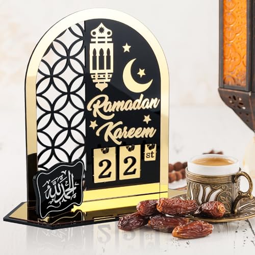 Ramadan Deko | Ramadan Kalender, Für Eid Mubarak Kalender, DIY Ramadan Dekoration Aus Holz, DIY Ramadan Adventskalender 30 Tage Countdown - Kalender für Zuhause (Schwarz Gold) von Laipuke