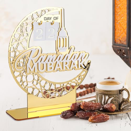 Ramadan Kalender | Ramadan Deko, DIY Ramadan Dekoration Aus Holz, Für Eid Mubarak Kalender, DIY Ramadan Adventskalender 30 Tage Countdown - Kalender für Zuhause (Gold) von Laipuke