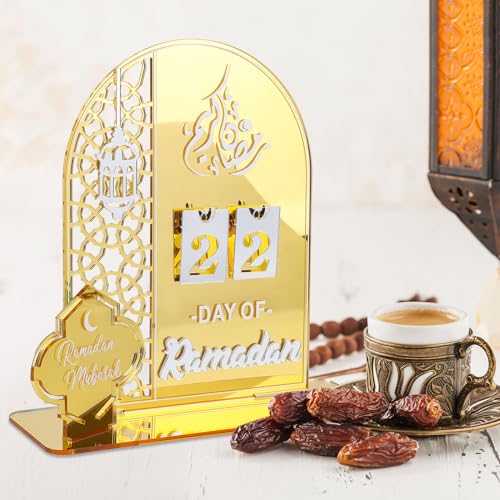 Laipuke Ramadan Kalender| Ramadan Deko, Für Eid Mubarak Kalender, DIY Ramadan Dekoration Aus Holz, DIY Ramadan Adventskalender 30 Tage Countdown - Kalender für Zuhause (Gold) von Laipuke