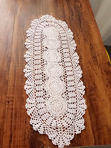 Laivigo Handgefertigte Häkelspitze Oval Glücksblume Tischdecke Tischläufer Deckchen Deckchen 30,5 x 68,6 cm, Weiß von Laivigo