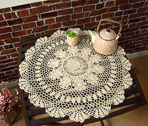 Laivigo Runde Tischdecken-Deckchen, handgefertigt, gehäkelt, Baumwolle, 55,9 cm, Beige von Laivigo