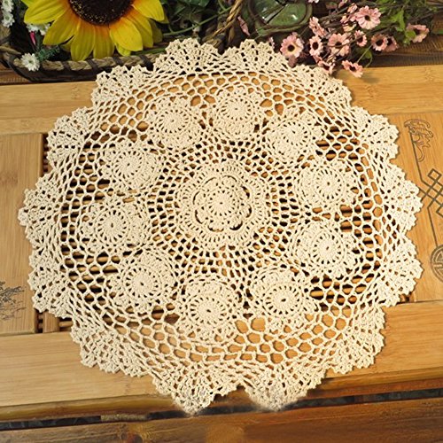 laivigo New Handmade Crochet Spitze rund Tischdecke Deckchen Spitzendeckchen, 40,6–50,8 cm, baumwolle, beige, 40,6 cm von Laivigo