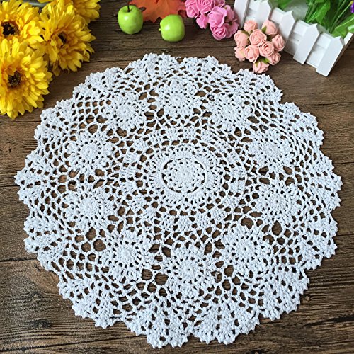 laivigo New Handmade Crochet Spitze rund Tischdecke Deckchen Spitzendeckchen, 40,6–50,8 cm, baumwolle, weiß, 40,6 cm von Laivigo