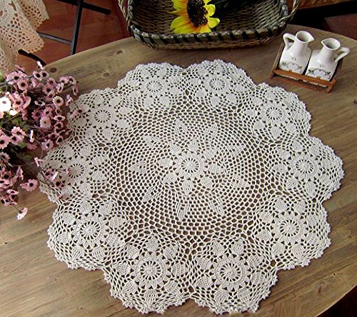 laivigo New Handmade Crochet Spitze rund Tischdecke Deckchen Spitzendeckchen, 61–78,7 cm, baumwolle, beige, 79 cm von Laivigo