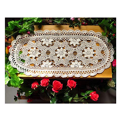 laivigo handgefertigt Crochet Spitze oval Lucky Blume Tischdecke Tischläufer Deckchen Spitzendeckchen, 30,5 x 61 cm Shabby Chic beige von Laivigo