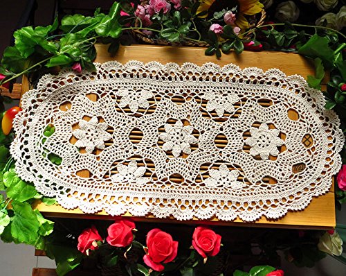 laivigo handgefertigt Crochet Spitze oval Lucky Blume Tischdecke Tischläufer Deckchen Spitzendeckchen, 30,5 x 61 cm Shabby Chic weiß von Laivigo