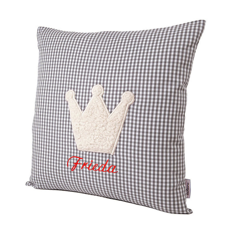 Personalisiertes Kissen Krone Grau (Farbe: Weiss) von Lakaro