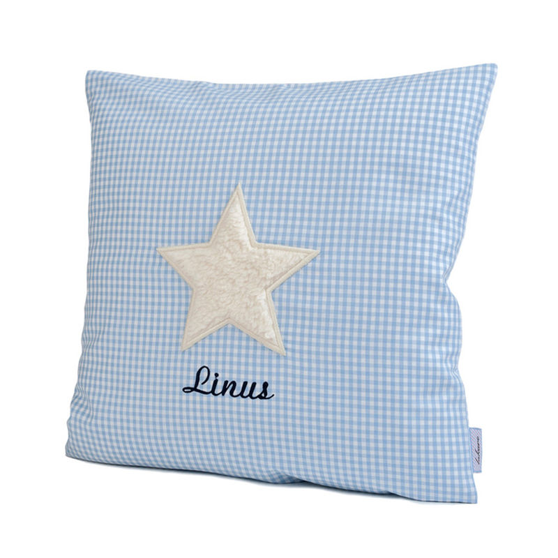 Personalisiertes Kissen Stern Hellblau (Farbe: Apfelgrün) von Lakaro