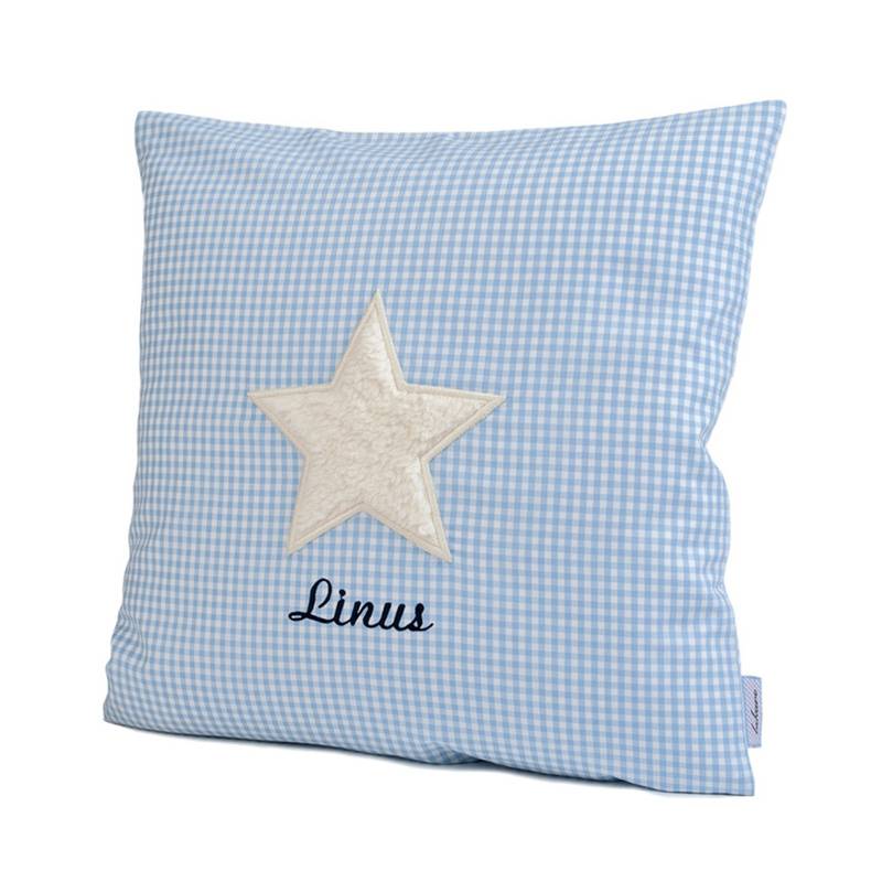 Personalisiertes Kissen Stern Hellblau (Farbe: Grau) von Lakaro