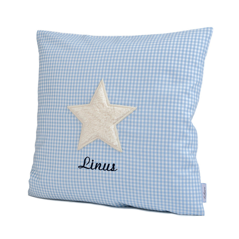 Personalisiertes Kissen Stern Hellblau (Farbe: Pink) von Lakaro