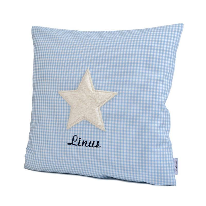 Personalisiertes Kissen Stern Hellblau (Farbe: Weiss) von Lakaro