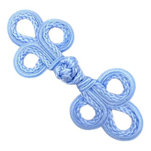 Chinesischer Froschknopfverschluss mit 3 Schlaufen, 13 cm, 1 Paar/Packung, Haken- und Ösenknotenverschluss, ideal für Bastelarbeiten, Nähen, Kleider, Pullover, Kostüme, Outfit-Dekoration, Hellblau von Lakesstory