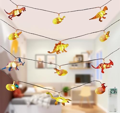 Lichterkette Innen, Dino Lichterkette Batterie, Kinderzimmer Deko Junge,3.5 M 12 LED Dino Toys, Kinder Lichterketten für Bett Hausbett Junge Mädchen Deko Kinderzimmer von LakiHomi