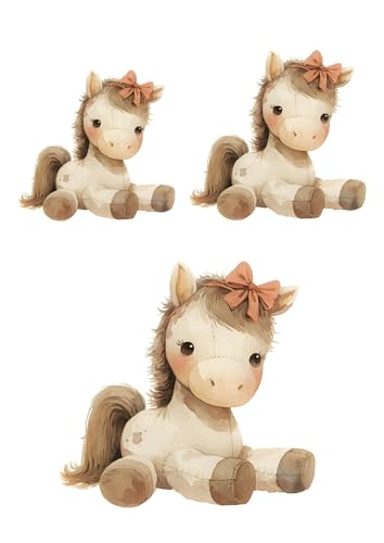 Bügelbilder Tier Baby Plüsch Pony liegend, 3 Stück in verschiedenen größen- Einfach anzubringende Designs, Waschmaschinenfest und Langlebig, Ideal für Kleidung und Textilien. von Lakotz