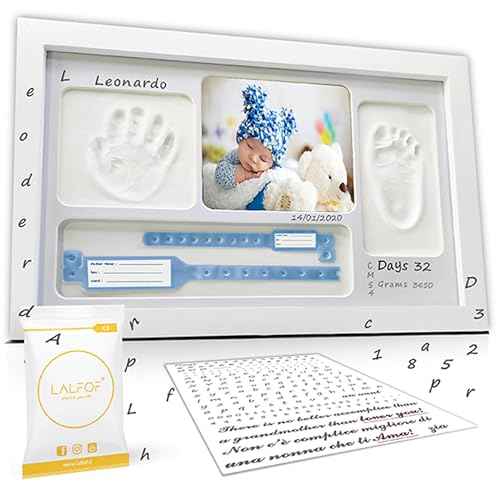 Baby fussabdruck set mit NAMEN und Geburtsobjekthalter.Handabdruck baby & fussabdruck baby mit Ton markiert.Erinnerung an abdruckset baby.Fußabdruck set baby mit Rahmen, DIY baby fußabdruck getestet von Lalfof