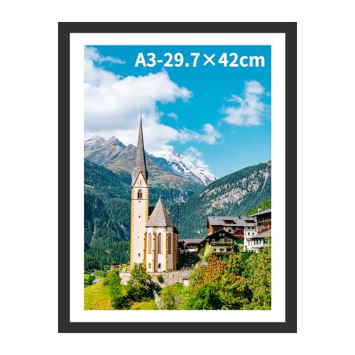 Bilderrahmen A3, Versatile Bilderrahmen Holz Schwarz mit Passepartout Halterungen und Wandhaken für Fotos, Bilder, Poster für Wandhalterung (Schwarz, A3(29.7x42cm)*1) von Lalieffacely