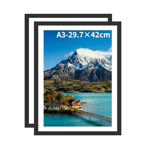 Bilderrahmen A3, Versatile Bilderrahmen Holz Schwarz mit Passepartout Halterungen und Wandhaken für Fotos, Bilder, Poster für Wandhalterung (Schwarz, A3(29.7x42cm)*2) von Lalieffacely