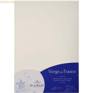 4 x Lalo Papier Verge A4 160g/qm VE=50 Blatt weiß von Lalo