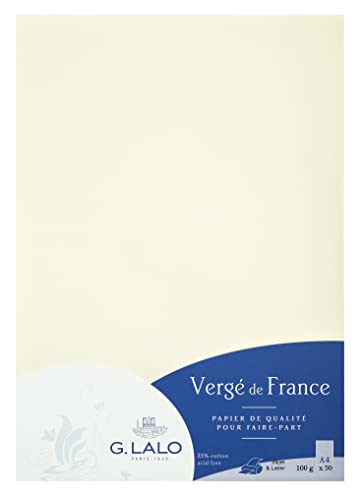 G.Lalo 47200L Papier Vergé de France (100 g, DIN A4, 21 x 29,7 cm, 50 Blatt) weiß von G.Lalo