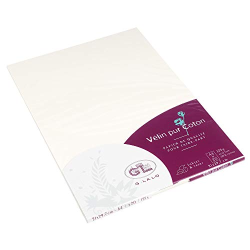 G.Lalo 48700L 1 Pack Vélin Papier aus Baumwolle (20 Bögen, DIN A4, 21 x 29,7 cm, 125 g, säurefrei, gerade Kante) creme von G.Lalo