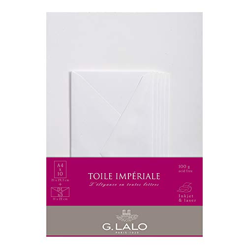G. Lalo G.Lalo 63500L Korrespondenz Set Toile impériale (mit 5 Blatt DIN A4, 21 x 29,7 cm, gerade Kante und 5 Umschläge, 11 x 22 cm, nassklebend und gefüttert) weiß von G. Lalo