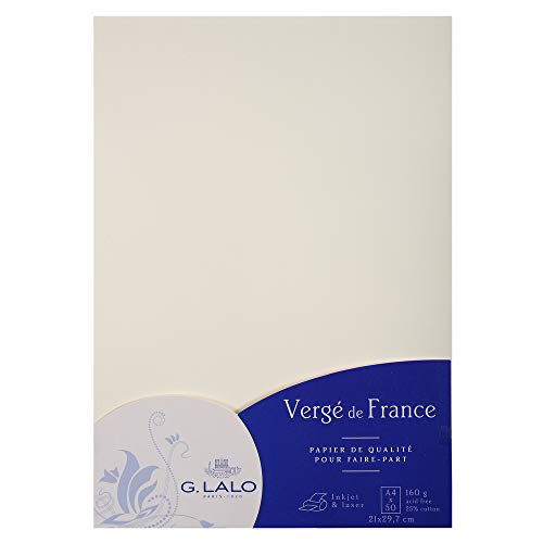 Lalo 41400L Papier Vergé de France (160 g, DIN A4, 21 x 29,7 cm, 50 Blatt) weiß von G.Lalo