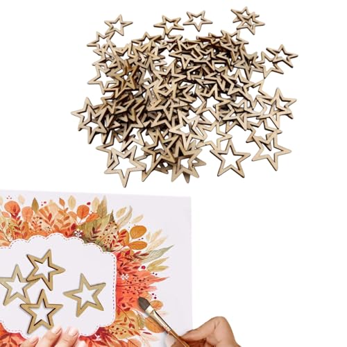 100 Stück Holzsterne Deko, Chenilledraht-Set mit Roten Bommeln, Selbstklebende Bastelaugen, Holzsterne zum Basteln,Sterne Holz, Weihnachtsbasteleien, DIY-Basteln mit Rentier von Laluky