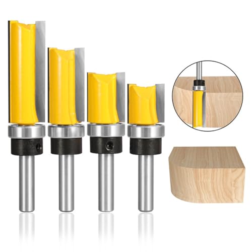 4 Stück Bündigfräser Kugellager Oben, Bündigfräser 8mm Schaft, Fräser Oberfräser, Schneidwerkzeug mit Kugellagern für Holz, Kanten Kopierfräser von Laluky