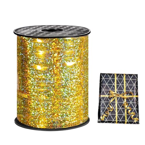 500Yards Gold Geschenkband, Glitter Curling Ribbon Ballonband, Poly Dekoratives Band für Geschenkverpackungen Ballonverschlüsse Floristen Hochzeit & Party von Laluky