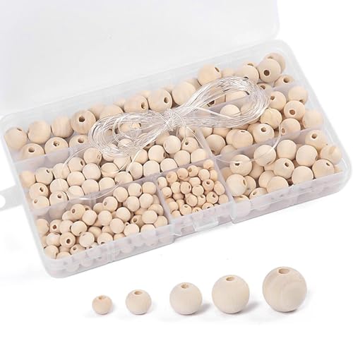 Laluky Holzperlen zum Auffädeln mit Aufbewahrungsbox, 300 Stück Kugeln mit Loch 6 bis 14 mm, runde Perlen zum Auffädeln für DIY Dekorationen, Schmuck, Armbänder Laluky Holzperlen zum Auffädeln mit Aufbewahrungsbox, 300 Stück Kugeln mit Loch 6 bis 14 mm, runde Perlen zum Auffädeln für DIY Dekorationen, Schmuck, Armbänder von Laluky
