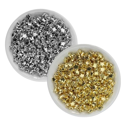 Packung mit 500 Stern-Perlen, 6mm Pentagramm Abstandshalter Perlen, gute Kunststoff-Stern Form Perlen für Armbänder, DIY Armbänder Halskette Ohrringe Schmuck (Gold und Silber)(FARBE:Gold, Silber) von Laluky