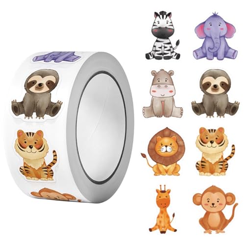 Packung mit 500 Tieraufklebern, runde selbstklebende Aufkleber Tieraufkleberrolle Cartoon-Tiermotive für Wasserflaschen Scrapbooking Tagebuch Laptop für Erwachsene und Teenager von Laluky