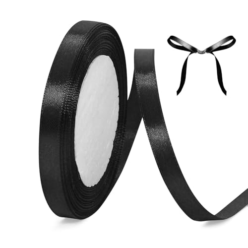 Laluky Schwarz Satinband 6mm 22m, Dekoband für Geschenke, Hochzeit, Party, Trauer, Halloween, Weihnachten von Laluky