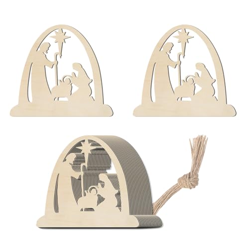 10,2 cm große Weihnachtskrippe zum Aufhängen, aus unlackiertem Holz mit Bindfäden, zum Basteln, Ornament, Dekoration, 20 Stück von Lamantery