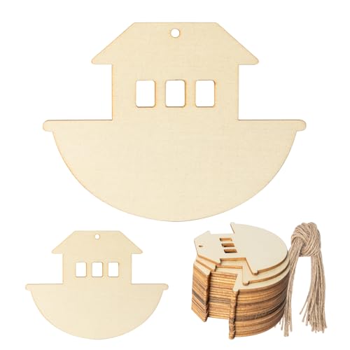 Arche Noah zum Aufhängen, Holz, Arche Noah, Ornamente mit Binden, DIY, Handwerk, Ornament, Dekoration, 20 Stück von Lamantery