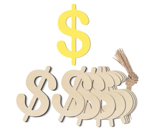 Dollarschild zum Aufhängen, Holz, 10,2 cm, Dollarschild, unlackiertes Holz mit Bindfäden, DIY-Handwerk, Ornament für Bastelanhänger, Mottoparty-Dekoration, 20 Stück von Lamantery