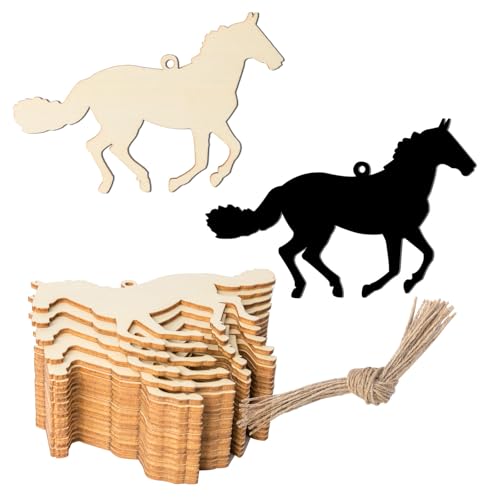 Galopp-Pferd in Pferdeform, zum Aufhängen, unlackiertes Holz mit Binden, DIY, Basteln, Ornament für Zuhause, Fensterdekoration, 20 Stück Galopp-Pferd in Pferdeform, zum Aufhängen, unlackiertes Holz mit Binden, DIY, Basteln, Ornament für Zuhause, Fensterdekoration, 20 Stück von Lamantery
