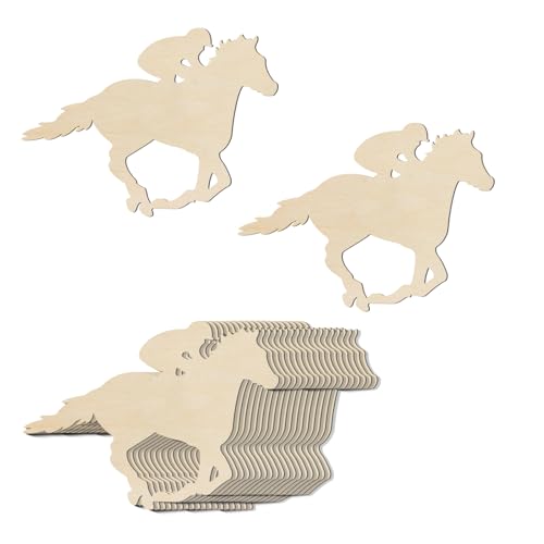 Jockeypferd, hängendes Holzpferd, unlackiertes Holz mit Bindfäden, Schiff, DIY, Handwerk, Ornament für Bastelarbeiten, Etiketten, Fensterdekoration, 20 Stück von Lamantery