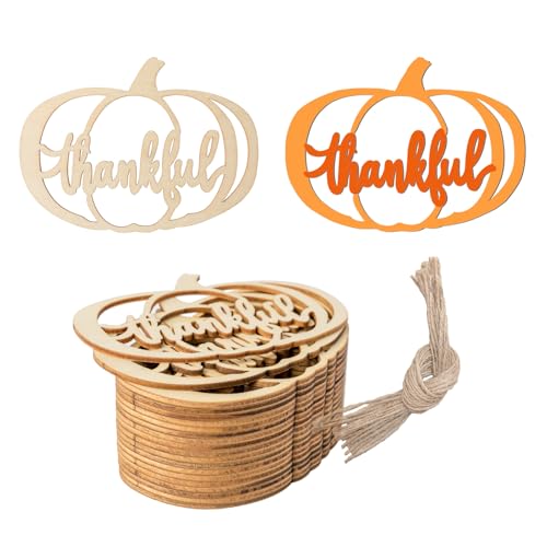 Kürbis "Thankful", unlackiertes Holz, mit Bindfäden, zum Aufhängen, für DIY, Erntedankfest, Party, Heimdekoration, 20 Stück Kürbis "Thankful", unlackiertes Holz, mit Bindfäden, zum Aufhängen, für DIY, Erntedankfest, Party, Heimdekoration, 20 Stück von Lamantery