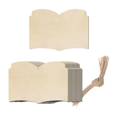 Offenes Buch zum Aufhängen, Holz, Buchform, unlackiertes Holz mit Bindfäden, DIY, Basteln, Ornament für Weihnachtsbaum, Mottoparty, Dekoration, 20 Stück von Lamantery