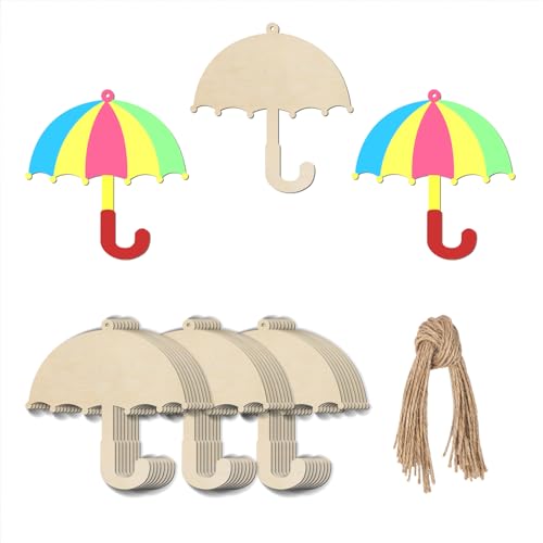 Regenschirm zum Aufhängen, unlackiertes Holz mit Binden, Regenschirm, Form, DIY, Handwerk, Basteln, Ornament für Weihnachten, Hochzeit, Geburtstag, Party, Dekoration, 20 Stück von Lamantery