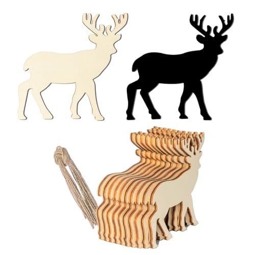 Weihnachtliches Rentier zum Aufhängen, Elchform, unlackiertes Holz mit Bindfäden, DIY, Basteln, Ornament für Weihnachtsbaumdekoration, 10 Stück Weihnachtliches Rentier zum Aufhängen, Elchform, unlackiertes Holz mit Bindfäden, DIY, Basteln, Ornament für Weihnachtsbaumdekoration, 10 Stück von Lamantery