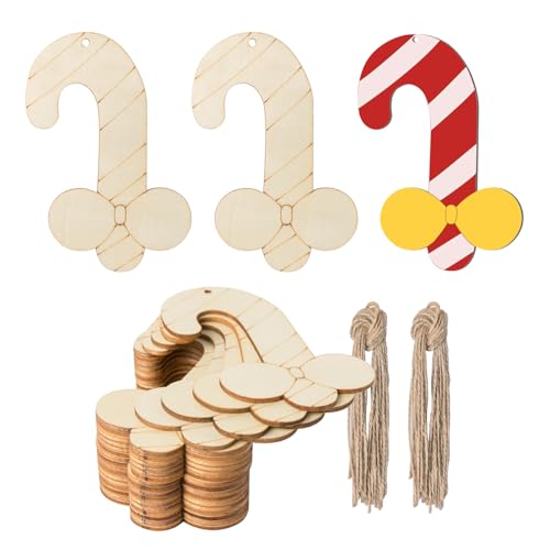 Weihnachts-Süßigkeitenstangen zum Aufhängen, Holz, unlackiertes Holz mit Bindfäden, DIY-Ornament für Weihnachtsbaum, Hochzeit, Mottoparty, Dekoration, 20 Stück von Lamantery