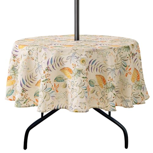 Lamberia Terrassen-Regenschirm-Tischdecke mit Schirmloch und Reißverschluss, Blumenzweige, 152,4 cm rund, mit Reißverschluss Lamberia Terrassen-Regenschirm-Tischdecke mit Schirmloch und Reißverschluss, Blumenzweige, 152,4 cm rund, mit Reißverschluss von Lamberia