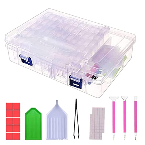 Lambo Aufbewahrung für Edelsteinmalerei, transparente Kugelboxen mit 64 Gittern und Etiketten, Behälter mit Schlitz für Perlen, Festival Essentials Edelstein Art Zubehör von Lambo